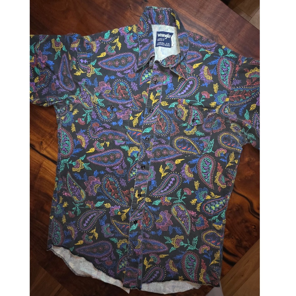 WRANGLER VINTAGE BRUSHPOP SINGLE STITCH WESTERN PAISLEY RODEO FESTIVAL 80's